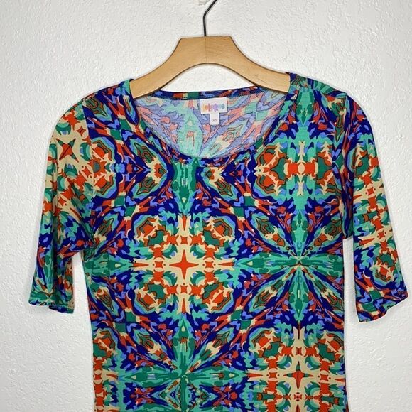 LulaRoe Midi Pencil Sheath Dress Multi Color Bold Geometric Print XS - Picture 2 of 12